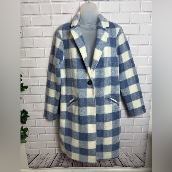 Tahari Blue and White Teddy wool Jacket with Classic Check Pattern/S - Picture 1 of 11